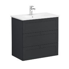 Vitra Root Classic 68929 Lavabo Dolabı, Üç Çekmeceli, 80 Cm, Mat Grafit, Yuvarlak Lavabolu